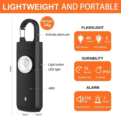 Fixby Safety Light — LED Flashlight + 120dB Alarm Keychain.